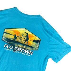 Flo Grown T-Shirt Men's Size L Blue Cotton Poly Stand Up Paddle Board Sunset